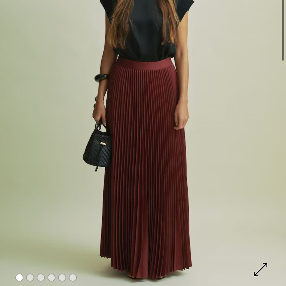 NWT REISS Florere Cinnamon Pleated Satin Maxi Skirt Size 10